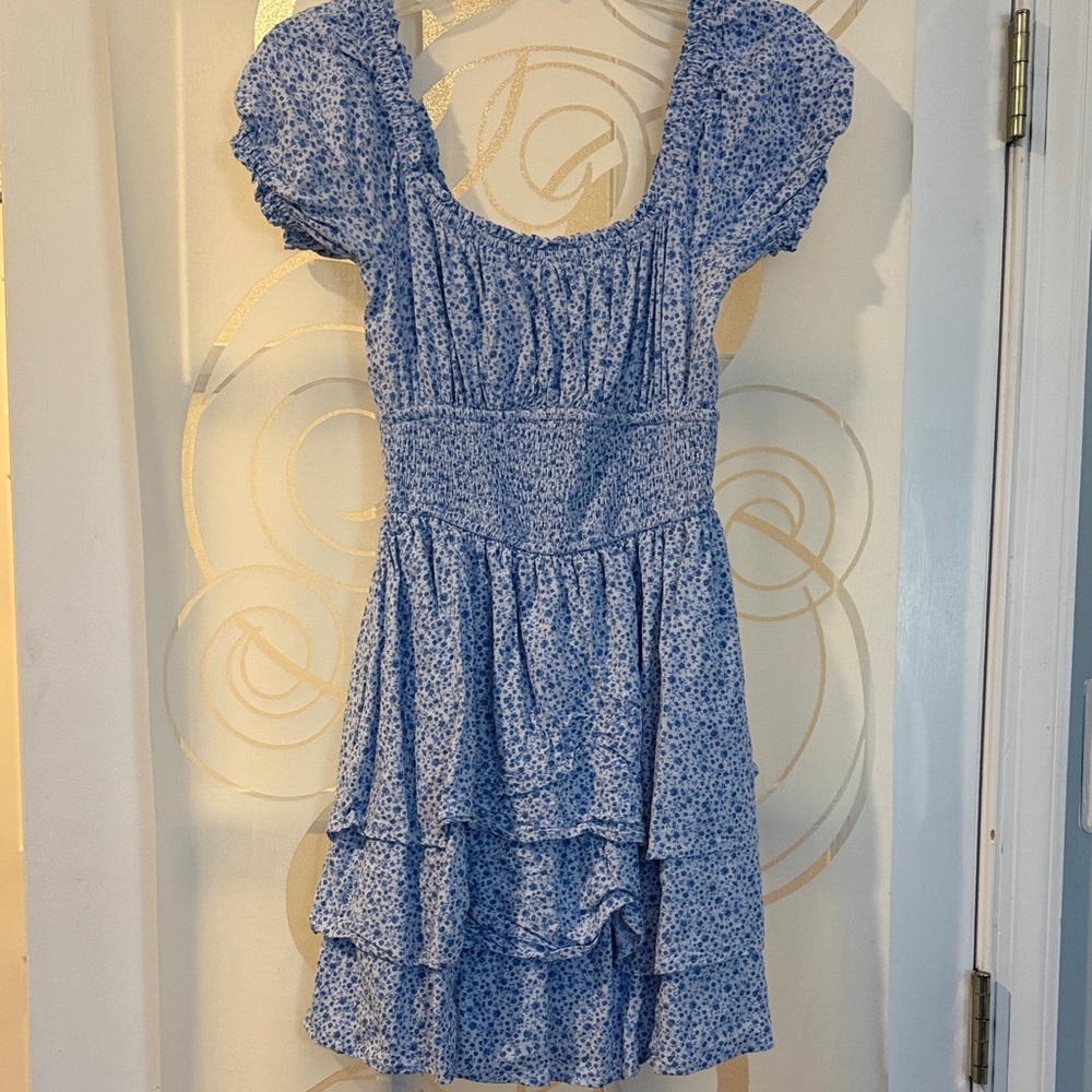 Hollister Blue Floral Ruffle Dress - S